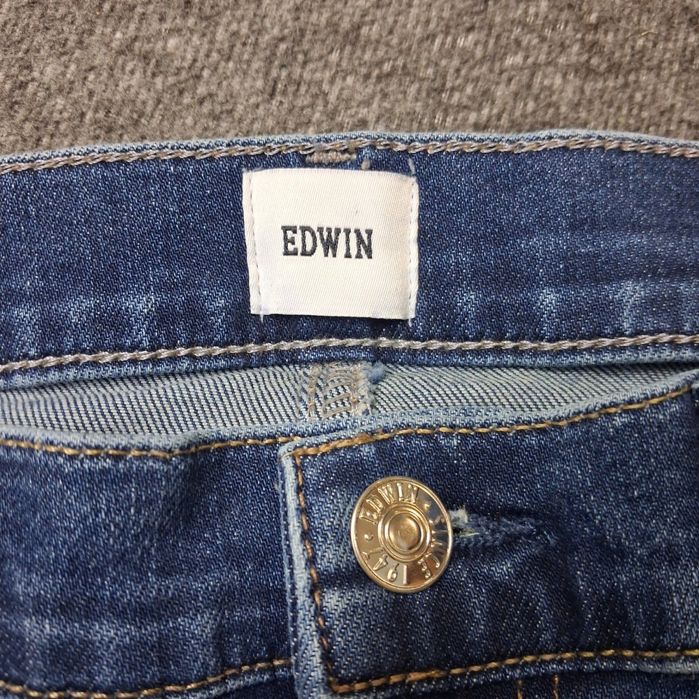 Edwin Bree High Rise Straight Leg Jeans Deja Blue Raw Hem Size 28 EW2003ICN - Picture 3 of 14